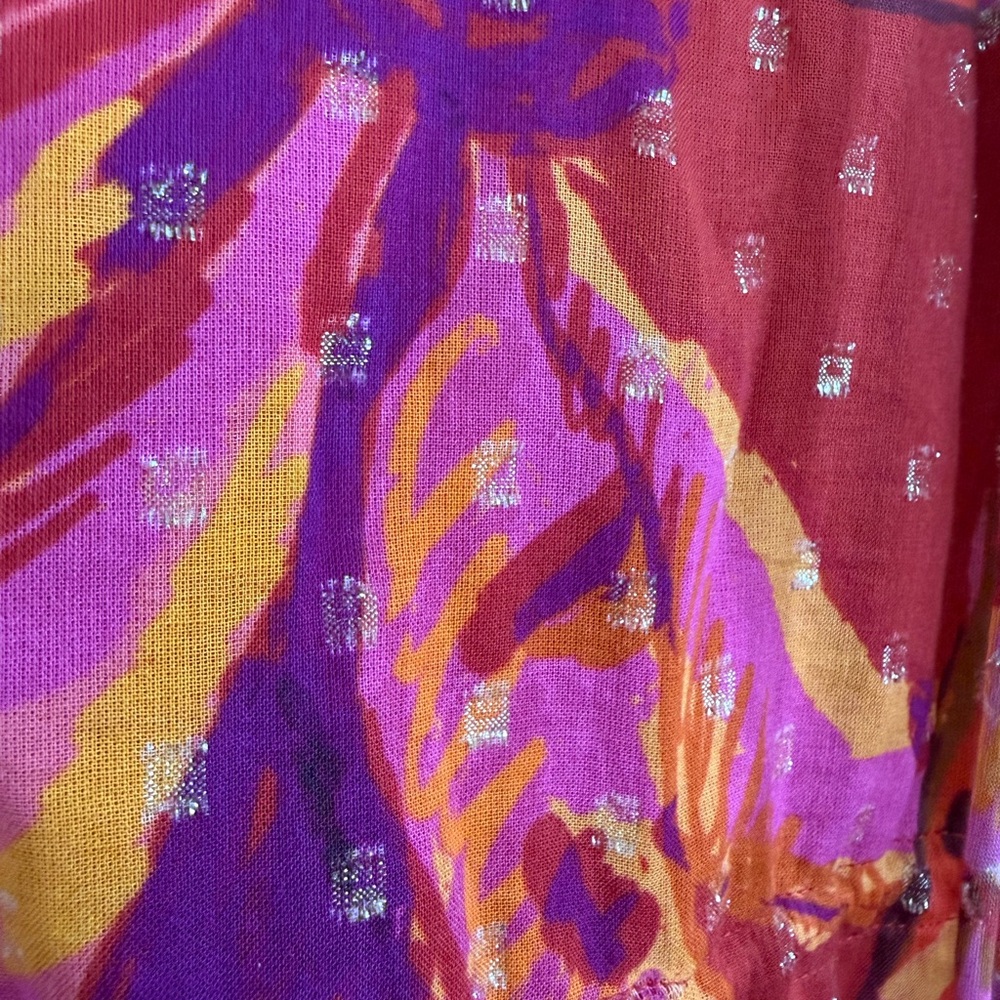 Farm Rio banana juice, pink and red, tropical, long sleeve tiered, mini dress L - Picture 10 of 12